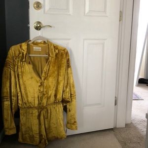 Urban Outfitters Gold Crushed Velvet Romper